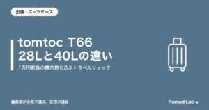tomtoc Navigator-T66 28Lと40Lの違い|1万円前後の機内持ち込みトラベルリュックを公式値で比較【2026年9月更新】